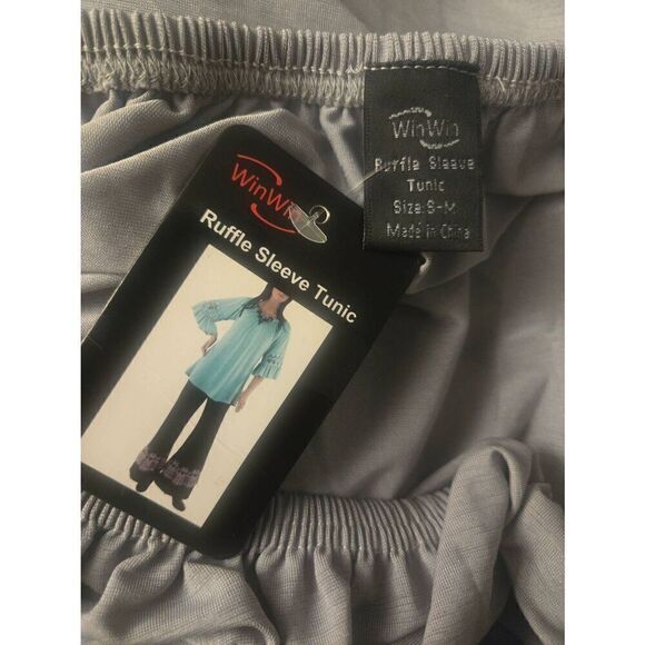 WinWin Womens Size S/M Grey Ruffle Sleeve Tunic - Picture 4 of 5